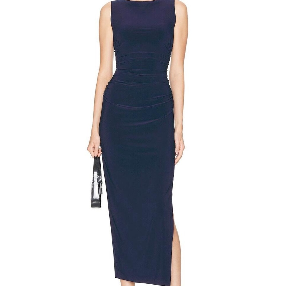 ✨ Stunning Norma Kamali Sleeveless Shirred Waist Gown in True Navy ✨